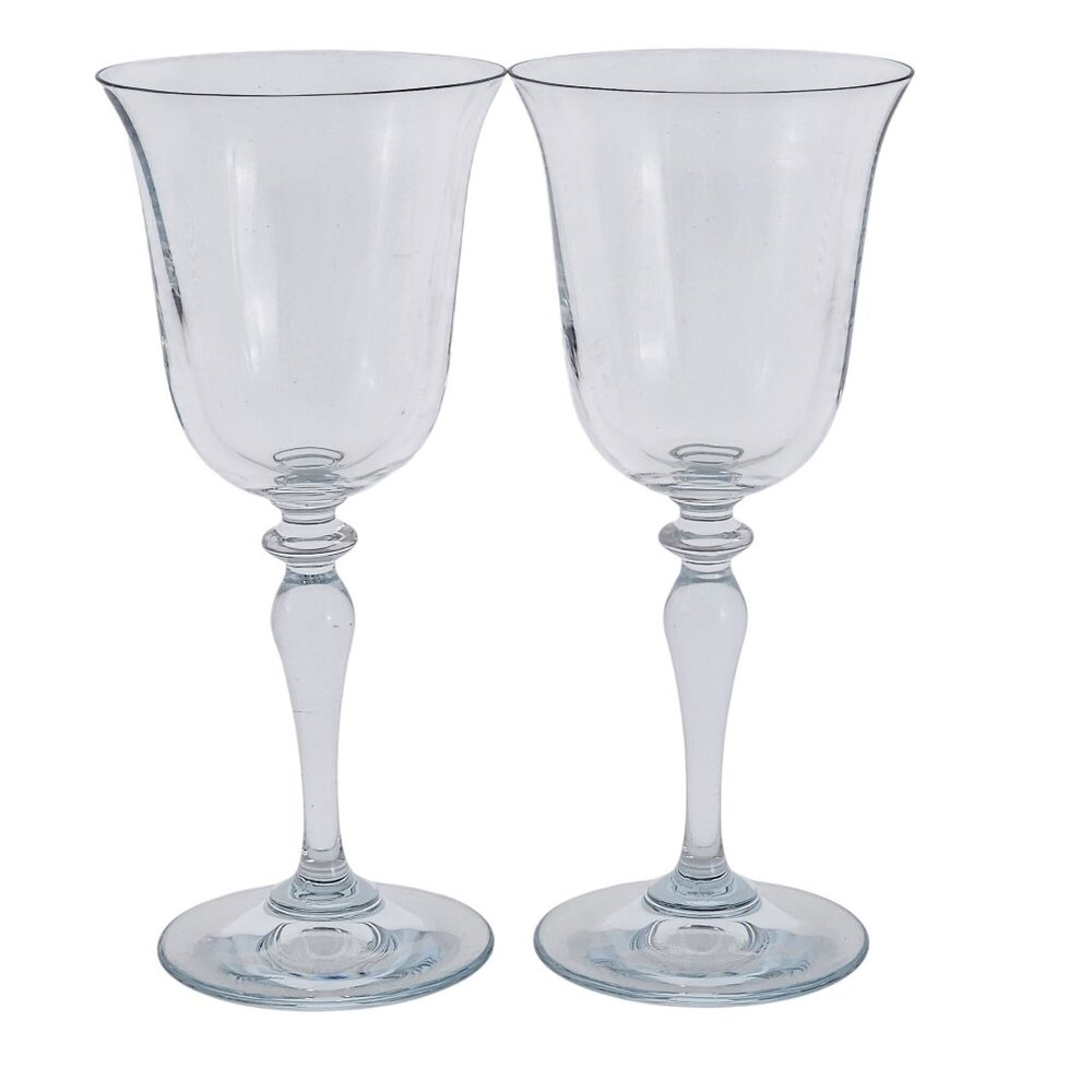 2 Colony Crystal Mirage Wine Glasses 7.25" blown glass optic panel vtg